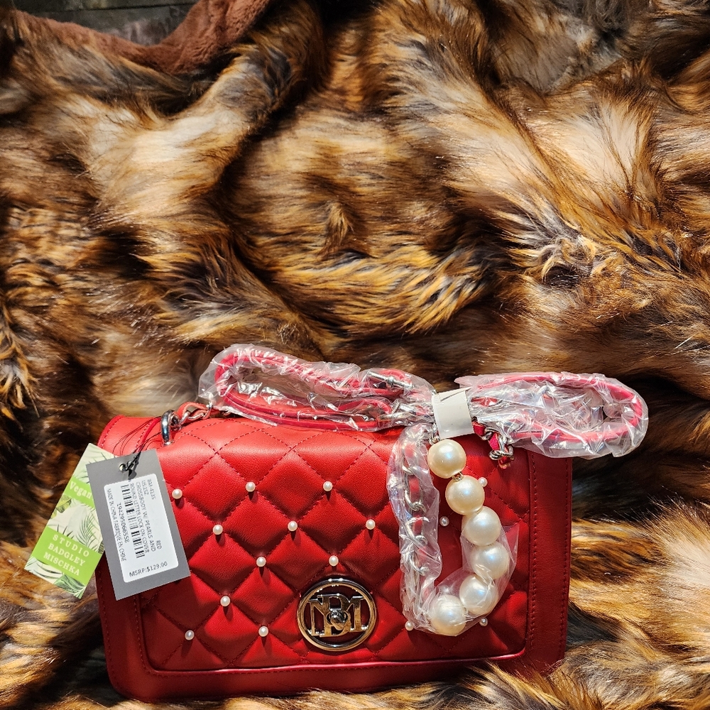 Red Quilted Crossbody Bag with Chain Strap